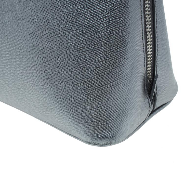 Pre Owned Prada Silver Saffiano Leather Small Vernice Promenade Top Handle Bag