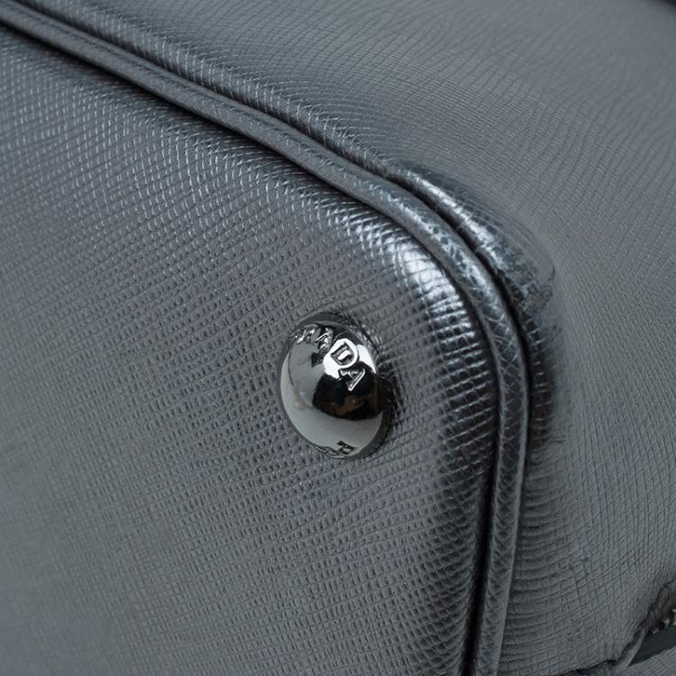 Pre Owned Prada Silver Saffiano Leather Small Vernice Promenade Top Handle Bag