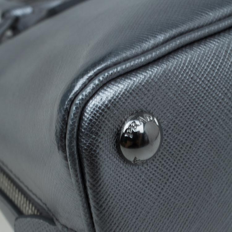 Pre Owned Prada Silver Saffiano Leather Small Vernice Promenade Top Handle Bag