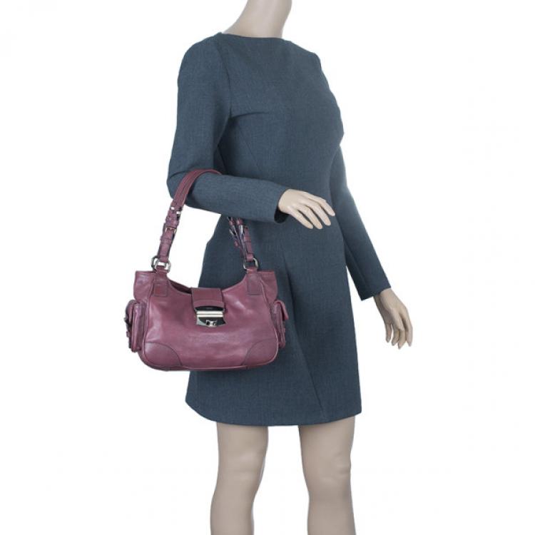 Pre Owned Prada Purple Calfskin Leather Antic Lock Rocket Hobo