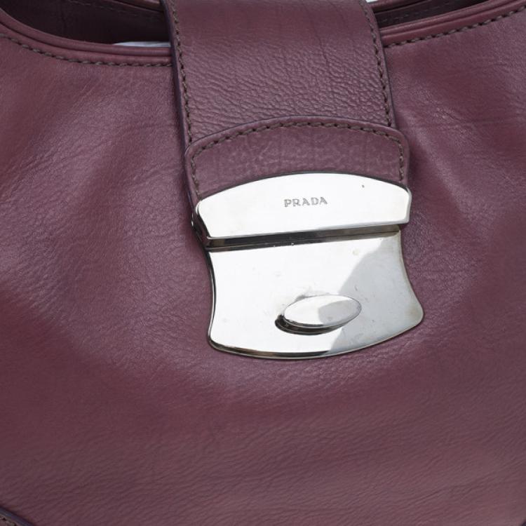 Pre Owned Prada Purple Calfskin Leather Antic Lock Rocket Hobo