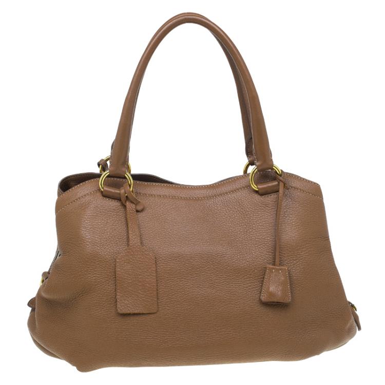 Pre Owned Prada Brown Deerskin Leather Top Handle Bag