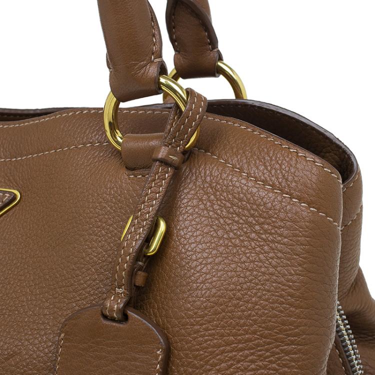 Pre Owned Prada Brown Deerskin Leather Top Handle Bag