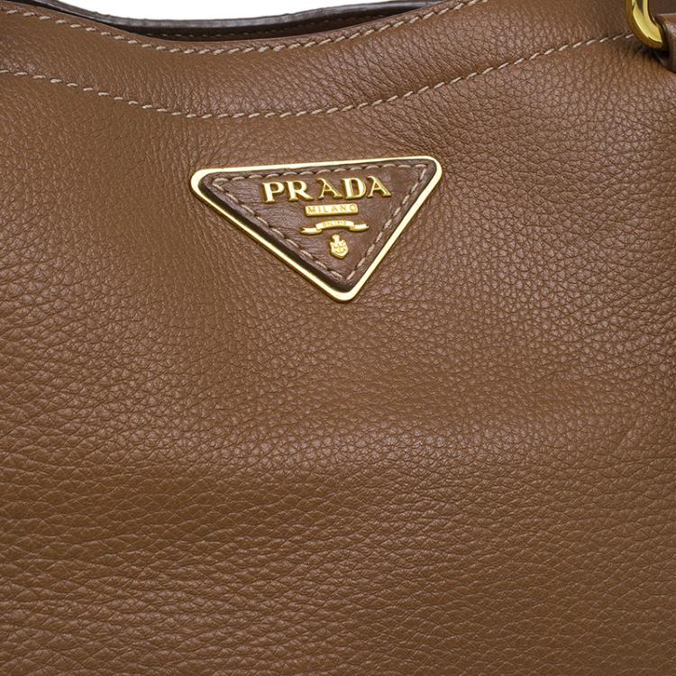 Pre Owned Prada Brown Deerskin Leather Top Handle Bag