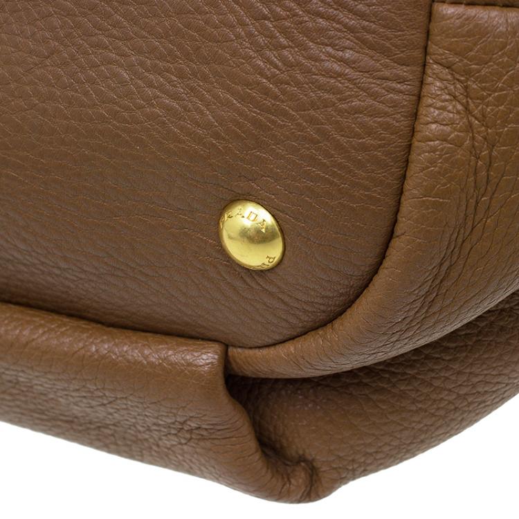 Pre Owned Prada Brown Deerskin Leather Top Handle Bag