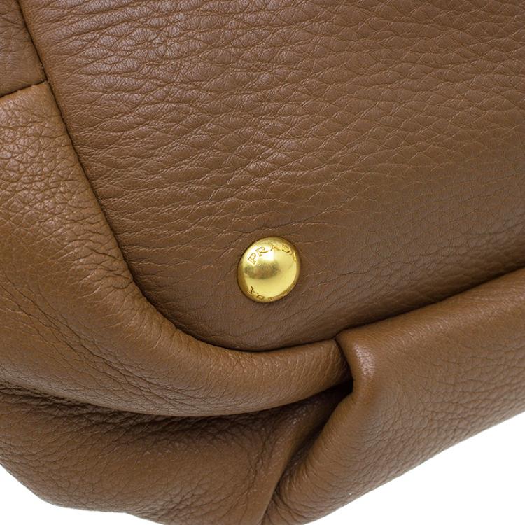 Pre Owned Prada Brown Deerskin Leather Top Handle Bag