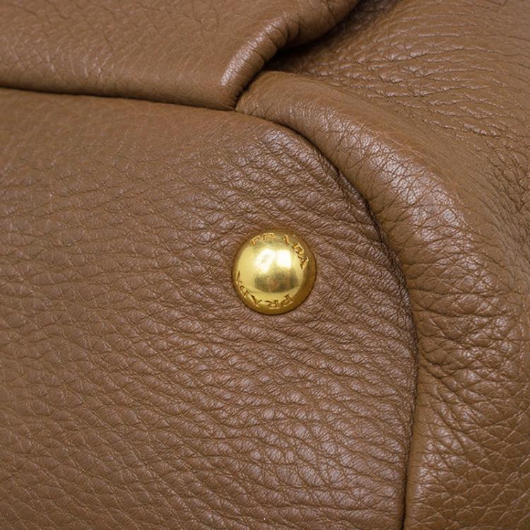 Pre Owned Prada Brown Deerskin Leather Top Handle Bag