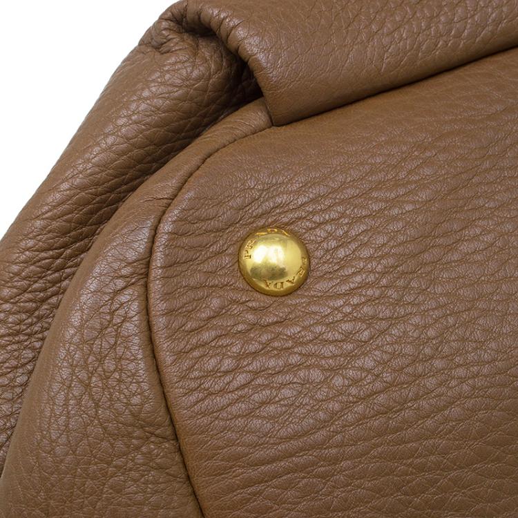 Pre Owned Prada Brown Deerskin Leather Top Handle Bag