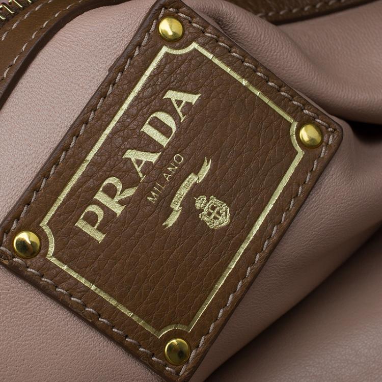 Pre Owned Prada Brown Deerskin Leather Top Handle Bag