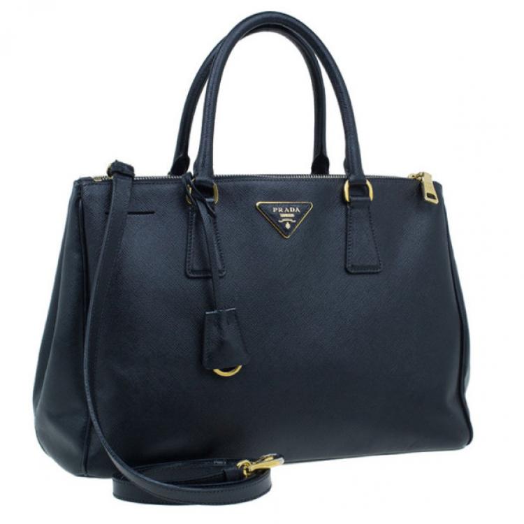 Pre Owned Prada Black Saffiano Small Lux Double Zip Tote