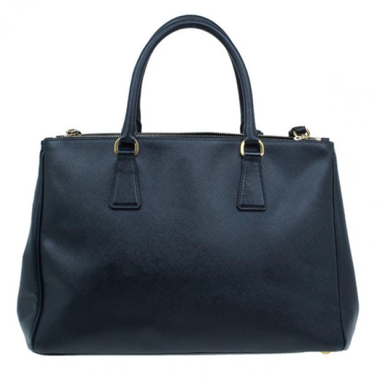 Pre Owned Prada Black Saffiano Small Lux Double Zip Tote