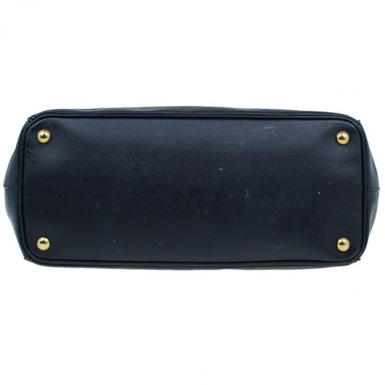 Pre Owned Prada Black Saffiano Small Lux Double Zip Tote