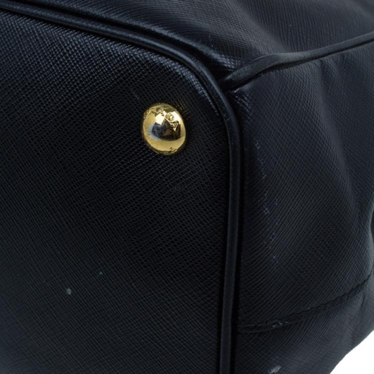 Pre Owned Prada Black Saffiano Small Lux Double Zip Tote