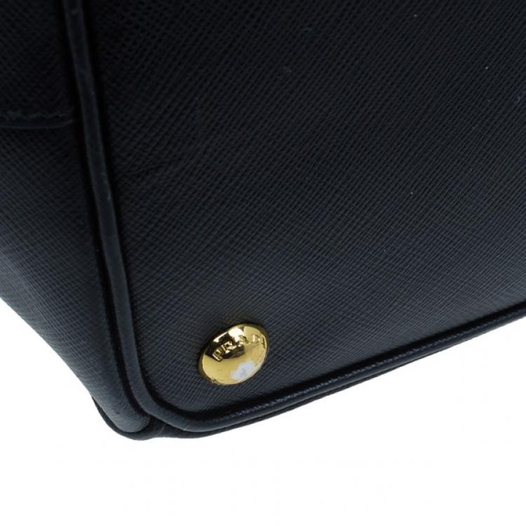 Pre Owned Prada Black Saffiano Small Lux Double Zip Tote