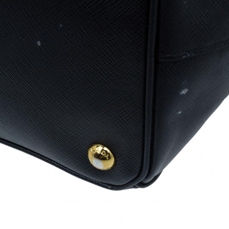 Pre Owned Prada Black Saffiano Small Lux Double Zip Tote