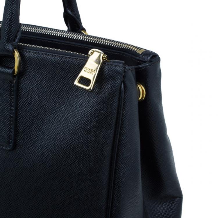 Pre Owned Prada Black Saffiano Small Lux Double Zip Tote