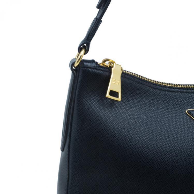 Pre Owned Prada Black Saffiano Cervo Hobo