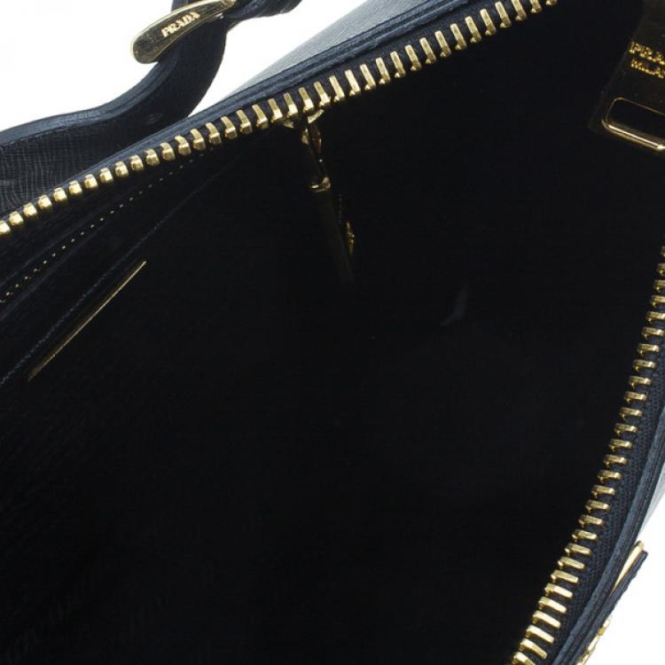 Pre Owned Prada Black Saffiano Cervo Hobo