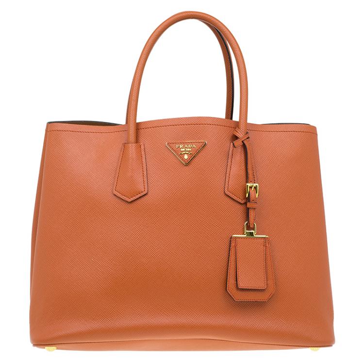 Prada Orange Saffiano Leather Double Handle Tote Prada | The Luxury Closet