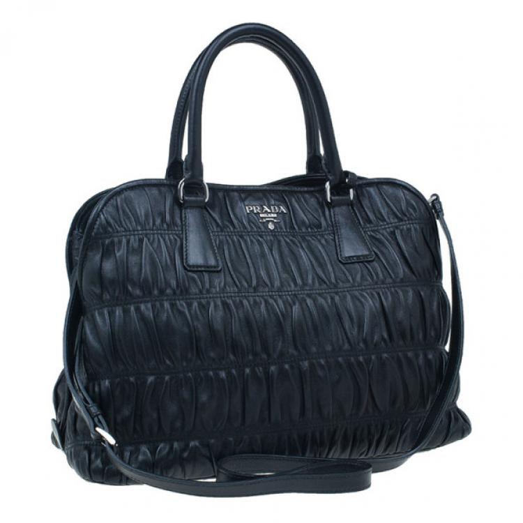 Pre Owned Prada Fuoco Nappa Gaufre Leather Double Handle Tote Bag