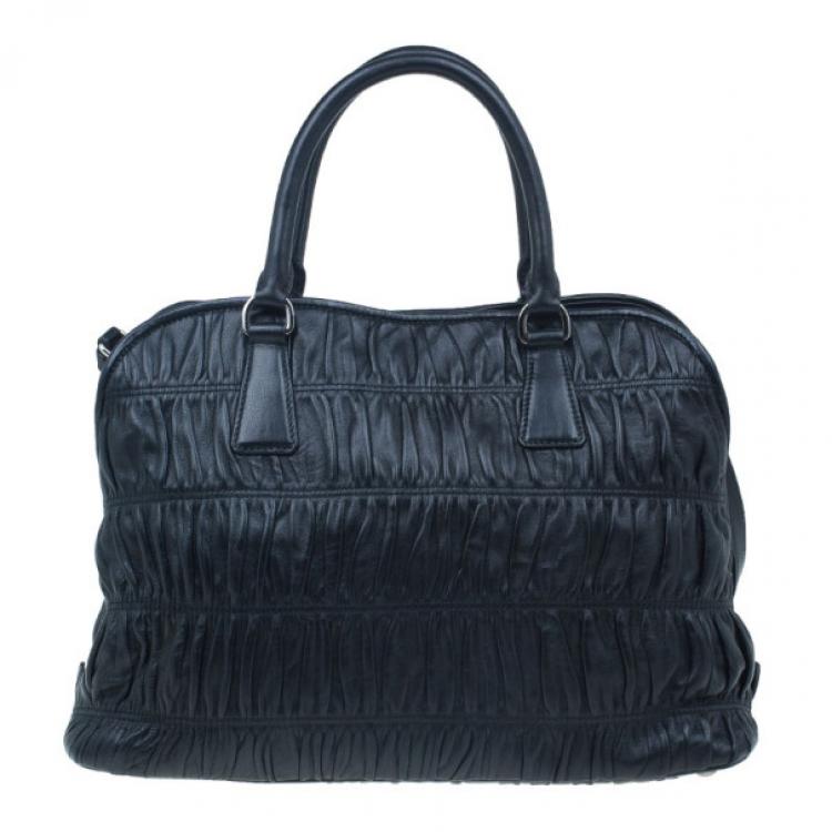 Pre Owned Prada Fuoco Nappa Gaufre Leather Double Handle Tote Bag