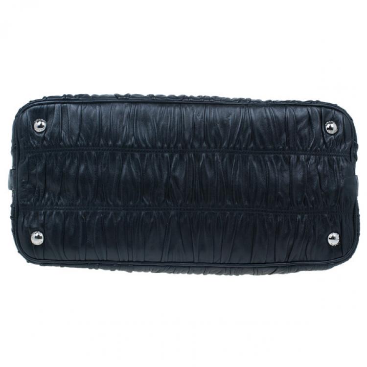 Pre Owned Prada Fuoco Nappa Gaufre Leather Double Handle Tote Bag