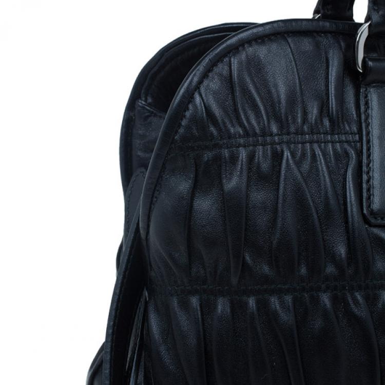 Pre Owned Prada Fuoco Nappa Gaufre Leather Double Handle Tote Bag