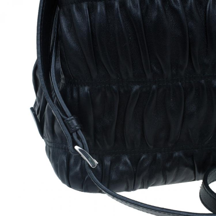 Pre Owned Prada Fuoco Nappa Gaufre Leather Double Handle Tote Bag