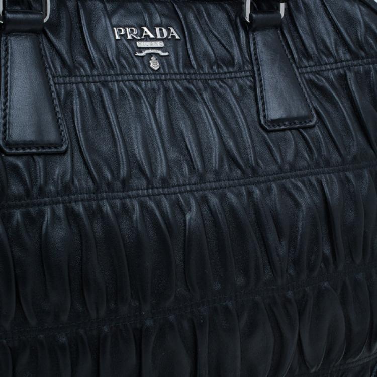 Pre Owned Prada Fuoco Nappa Gaufre Leather Double Handle Tote Bag