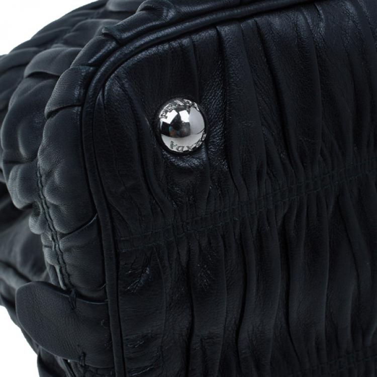 Pre Owned Prada Fuoco Nappa Gaufre Leather Double Handle Tote Bag