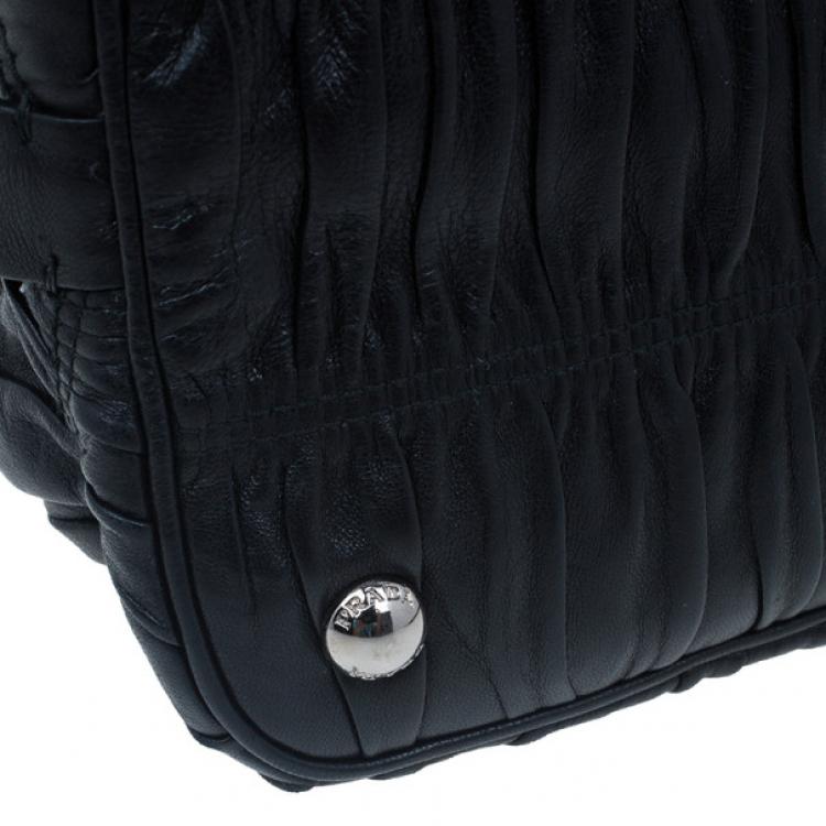 Pre Owned Prada Fuoco Nappa Gaufre Leather Double Handle Tote Bag