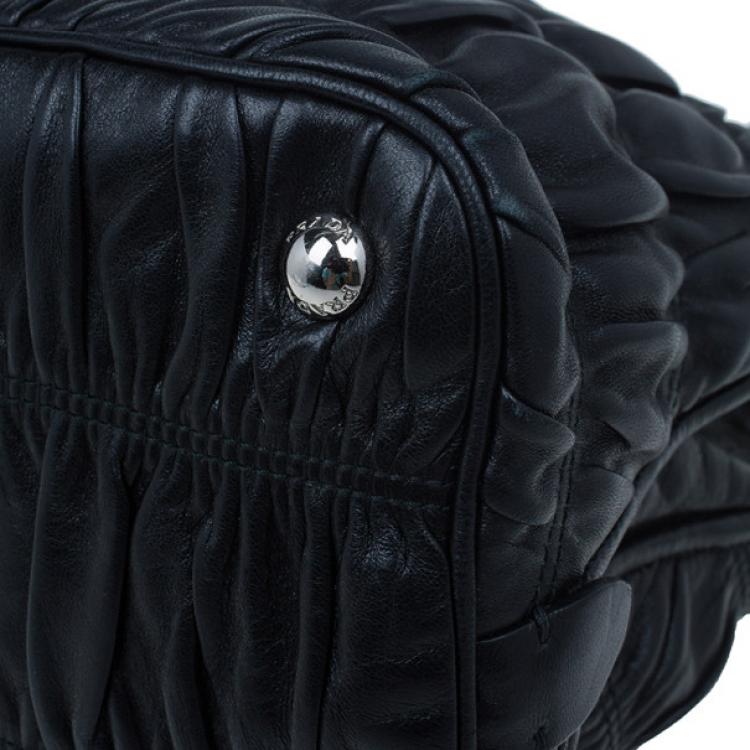 Pre Owned Prada Fuoco Nappa Gaufre Leather Double Handle Tote Bag