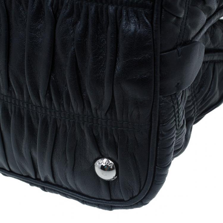 Pre Owned Prada Fuoco Nappa Gaufre Leather Double Handle Tote Bag