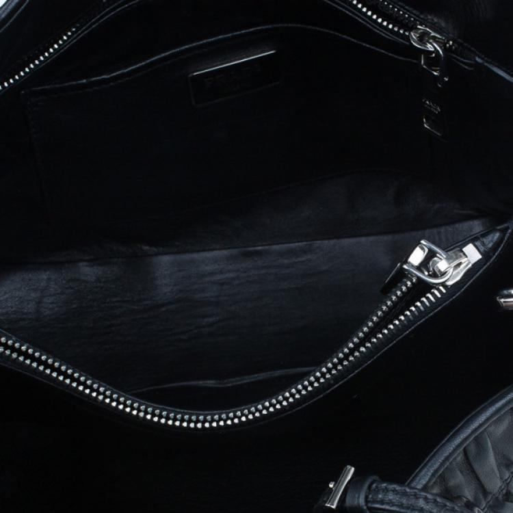 Pre Owned Prada Fuoco Nappa Gaufre Leather Double Handle Tote Bag