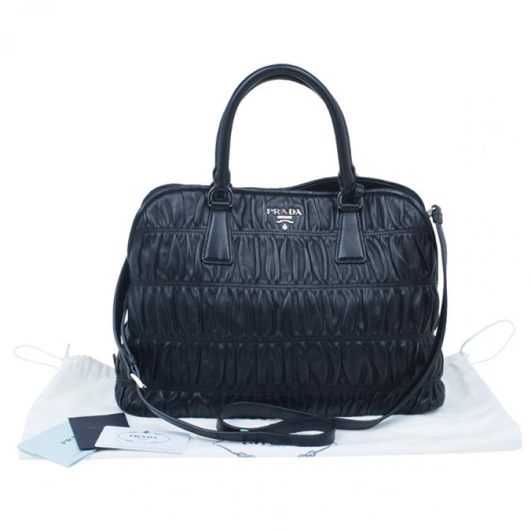 Pre Owned Prada Fuoco Nappa Gaufre Leather Double Handle Tote Bag