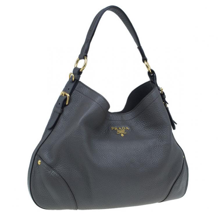 Pre Owned Prada Grey Vitello Daino Snap Hobo