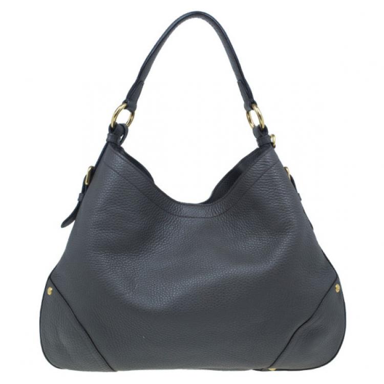 Pre Owned Prada Grey Vitello Daino Snap Hobo