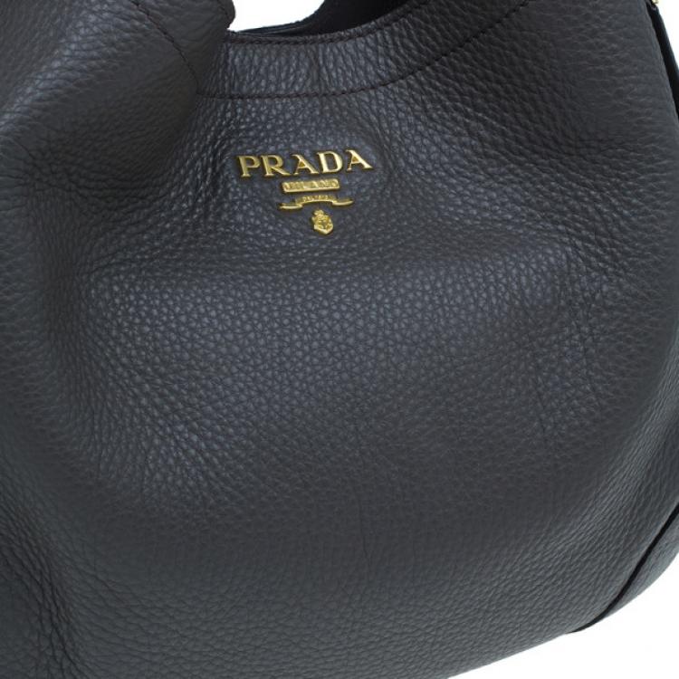 Pre Owned Prada Grey Vitello Daino Snap Hobo
