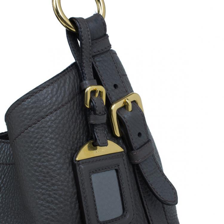 Pre Owned Prada Grey Vitello Daino Snap Hobo