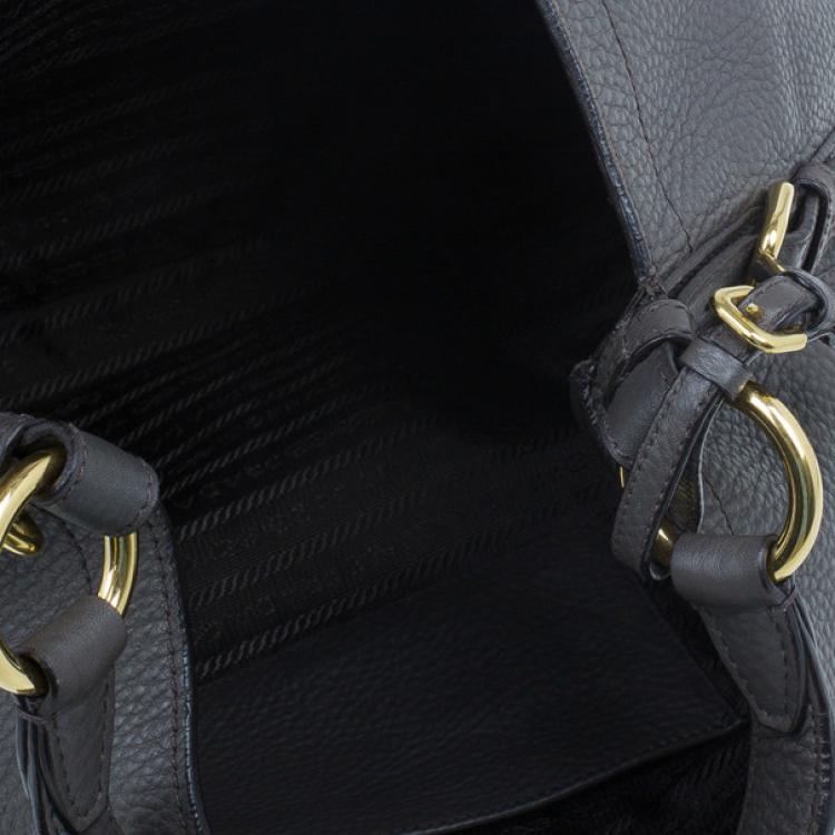 Pre Owned Prada Grey Vitello Daino Snap Hobo