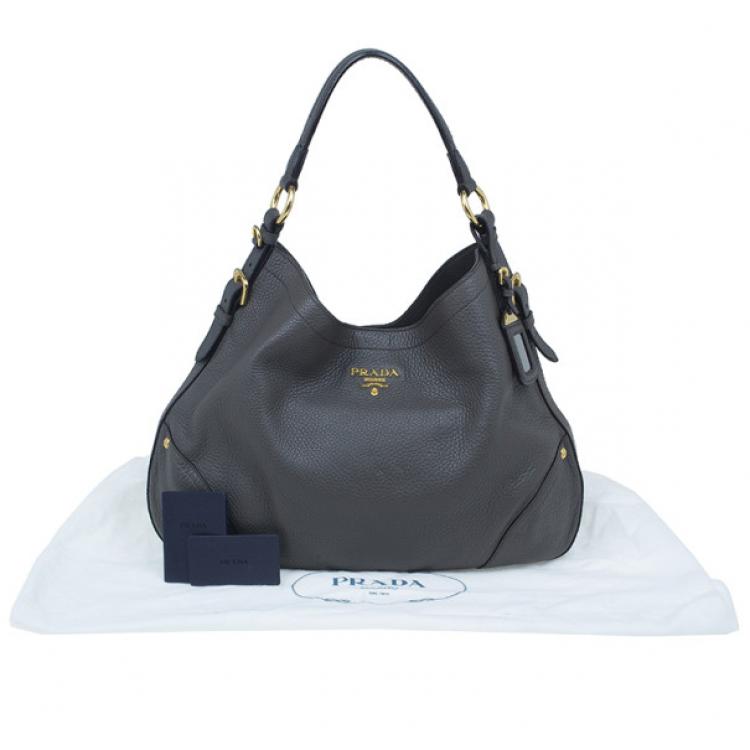 Pre Owned Prada Grey Vitello Daino Snap Hobo
