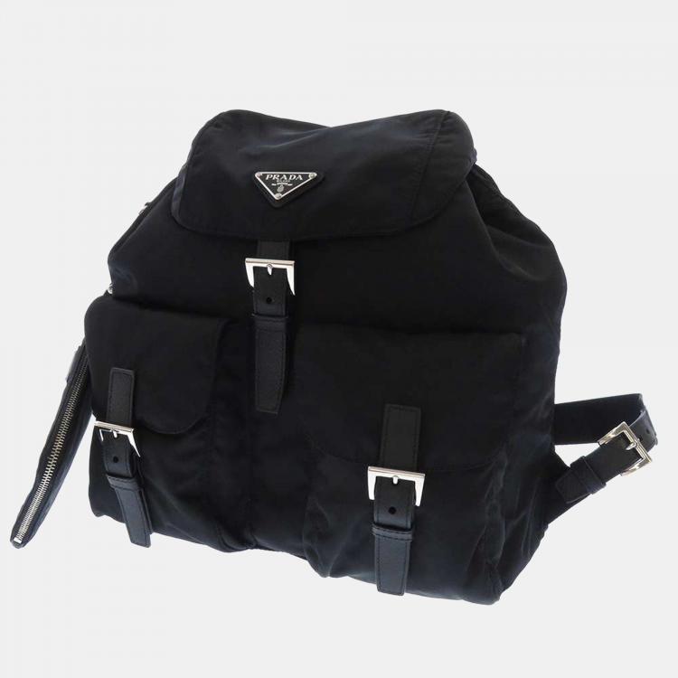 Pre Owned Prada Black Nylon Logo Backpacks