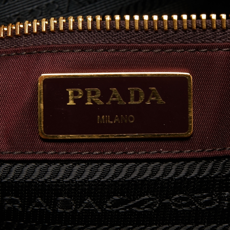 Pre Owned Prada Burgundy/Black Leather and Nylon Tessuto Tote