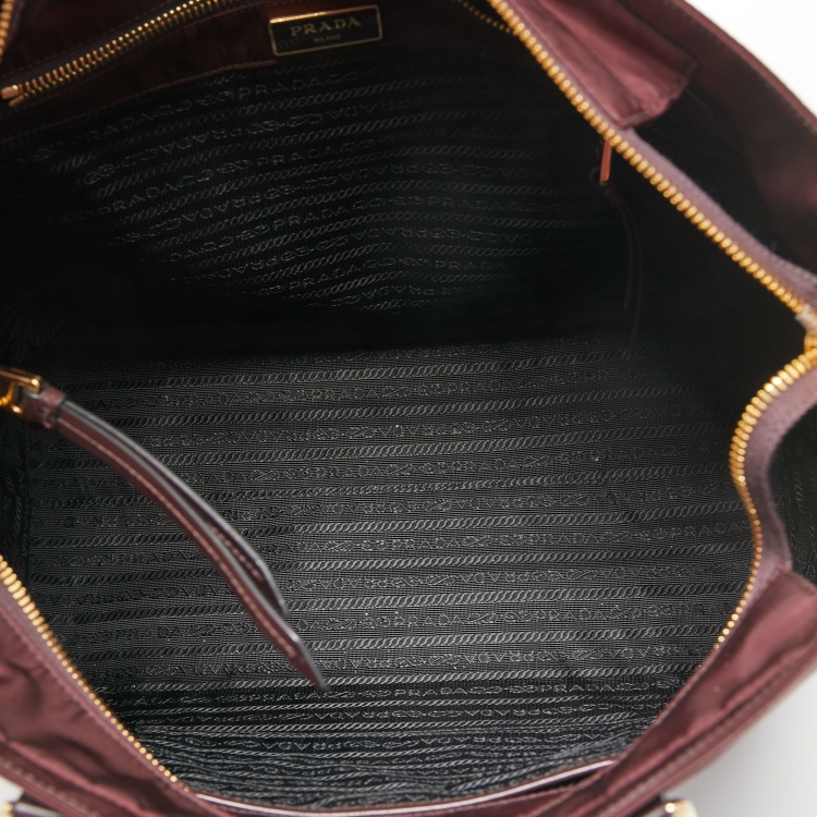 Pre Owned Prada Burgundy/Black Leather and Nylon Tessuto Tote