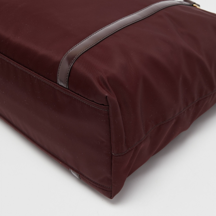 Pre Owned Prada Burgundy/Black Leather and Nylon Tessuto Tote