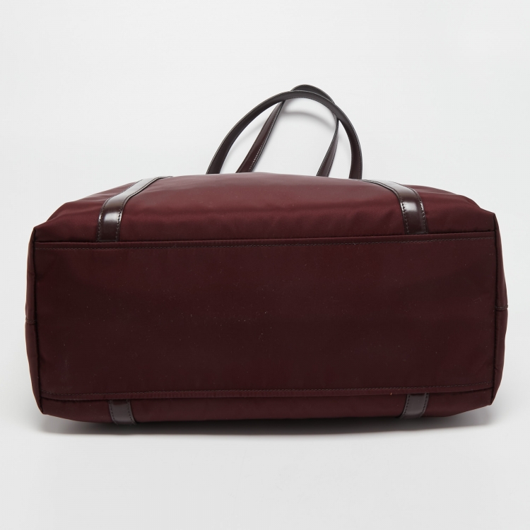 Pre Owned Prada Burgundy/Black Leather and Nylon Tessuto Tote