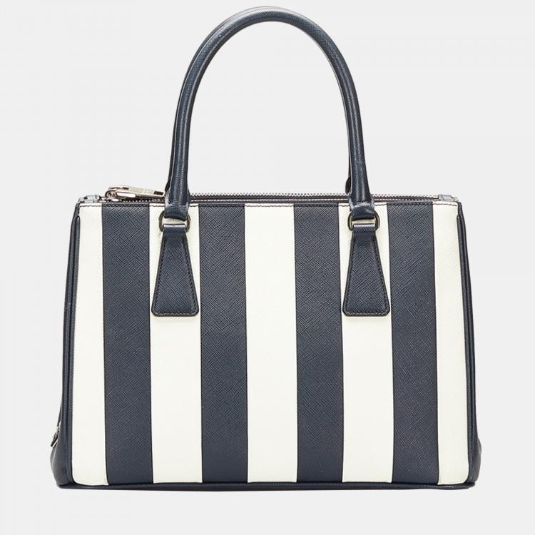 Pre Owned Prada Blue/White Saffiano Galleria Striped Bag