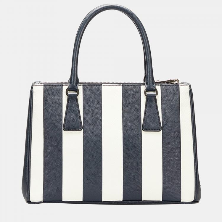 Pre Owned Prada Blue/White Saffiano Galleria Striped Bag
