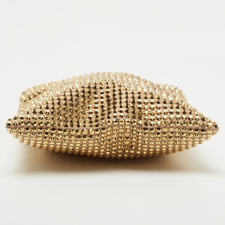 Pre Owned Prada Gold Satin Crystal Embellished Crossbody Bag