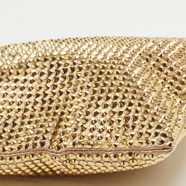 Pre Owned Prada Gold Satin Crystal Embellished Crossbody Bag